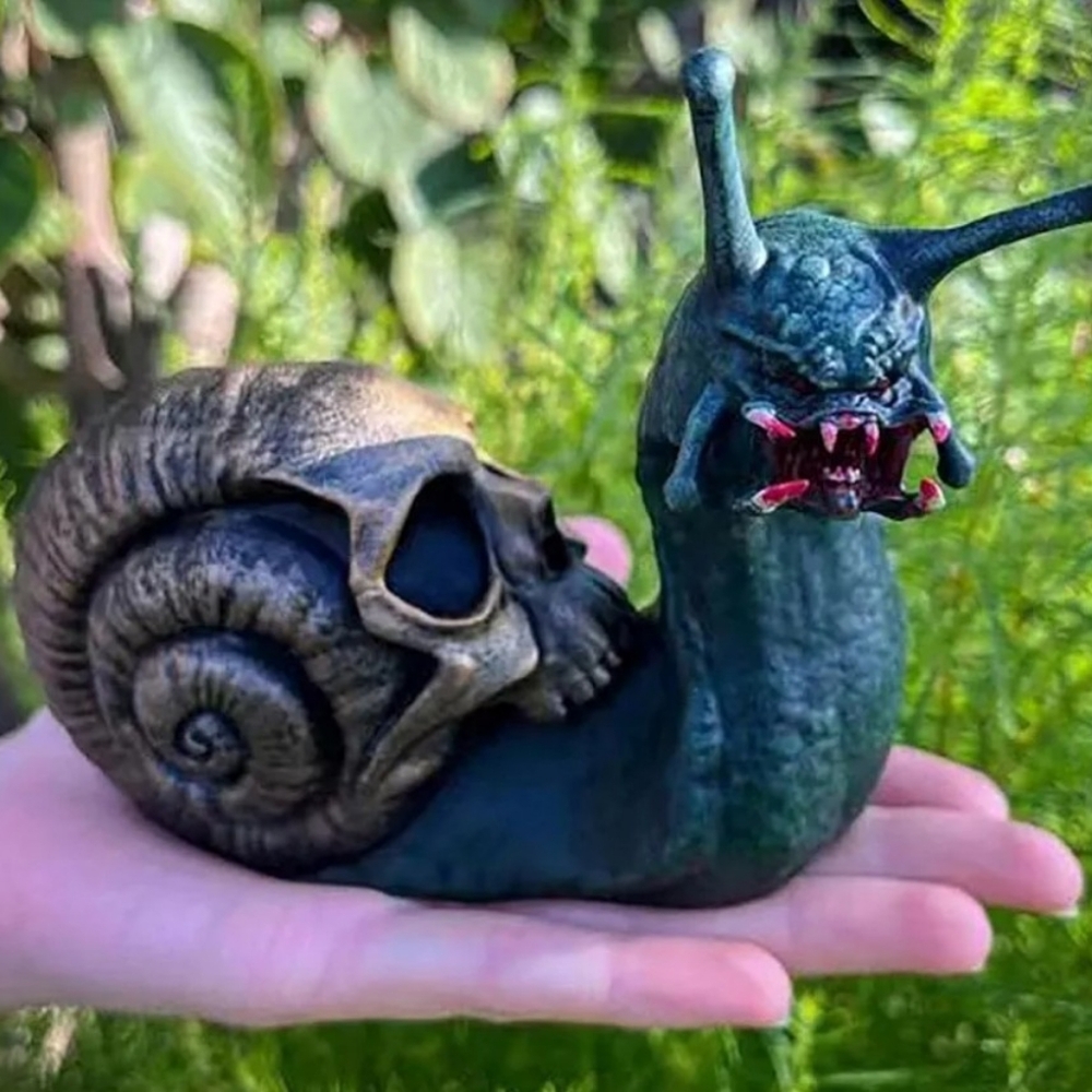 Dark Green Dragon Skull Snail Sculpture - Decorative Home Art